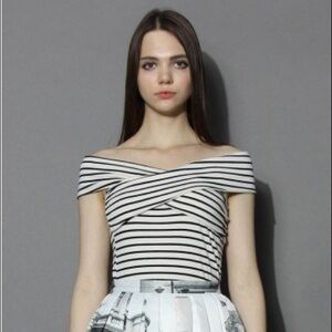 Off-Shoulder Black & White Striped Women's Top